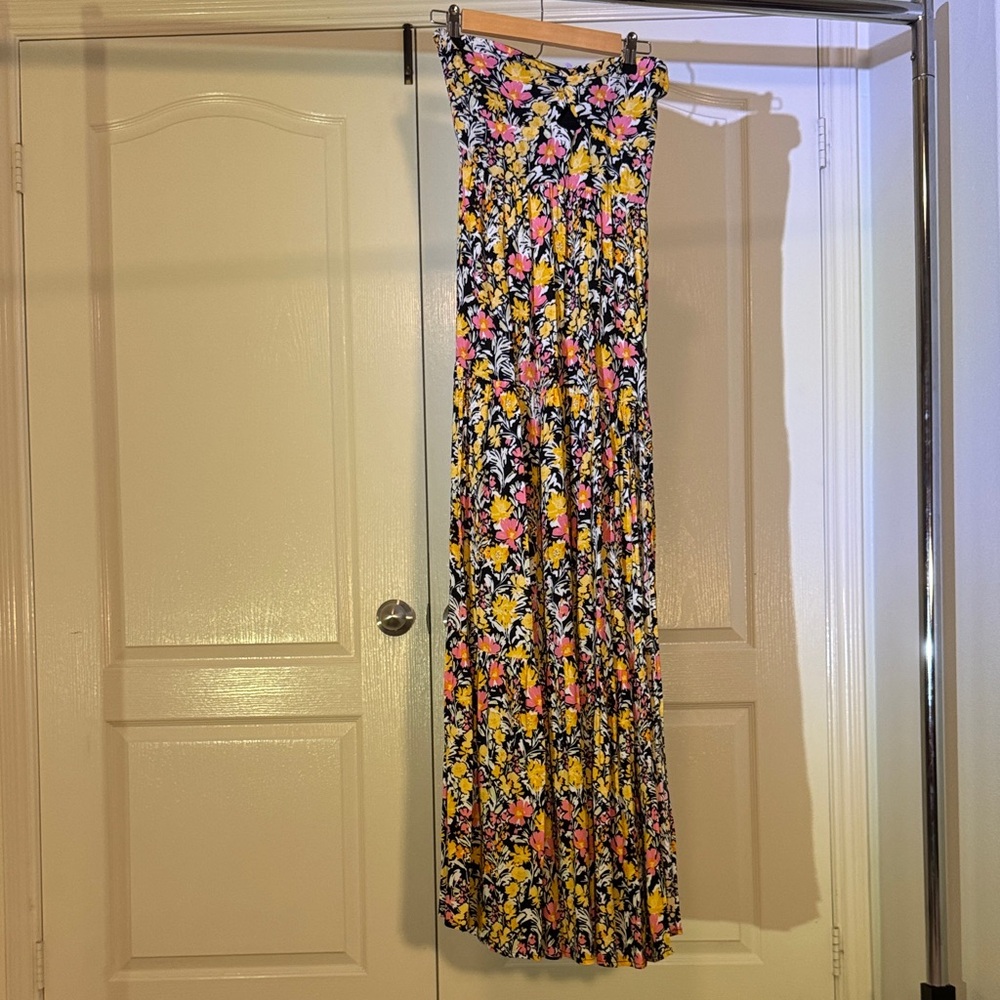 l*space Floral Strapless Maxi Dress in Black, Yellow & Pink